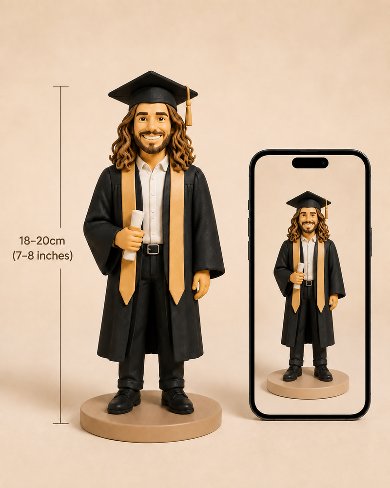 Claymio figure size reference next to iPhone